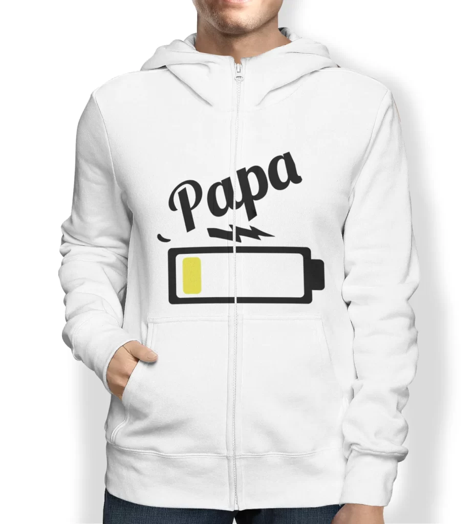 Sweat à capuche avec zip personnalisé avec une batterie vide marquée papa