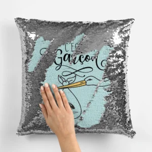 Coussin à sequins argenté personnalisé