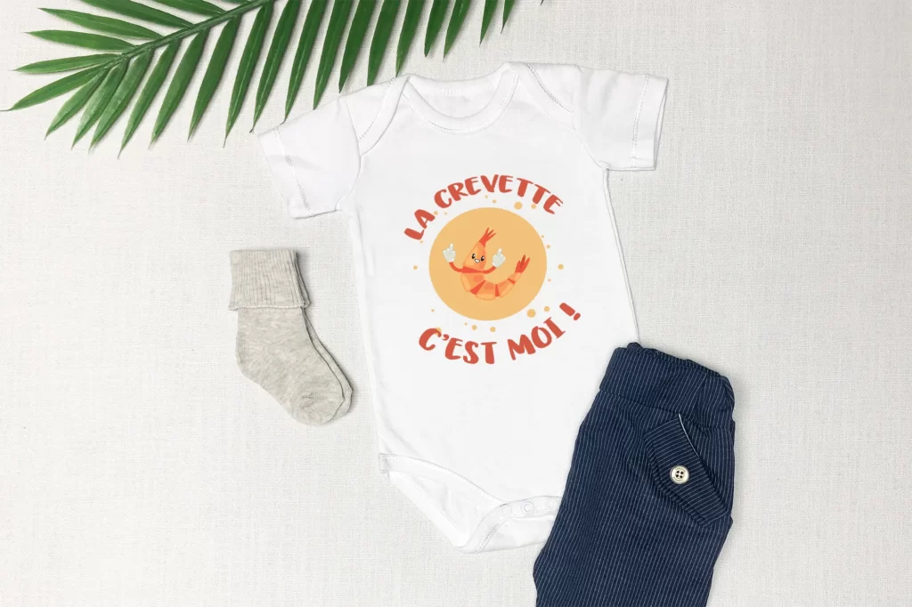 Body avec un motif de crevette "La Crevette c'est moi"