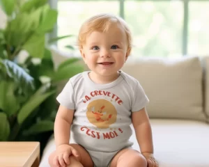 Bébé portant le body avec un motif de crevette